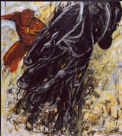 Painting, Black Horse Red Man, By Carole Bolsey